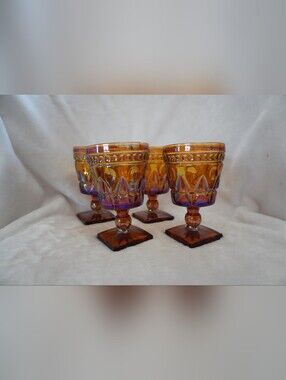 Vintage Indiana Glass Kings Crown Marigold Carnival Glass Goblets - Set of 4